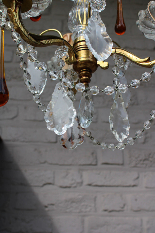 Vintage crystal glass murano amber clear glass drops chandelier lamp