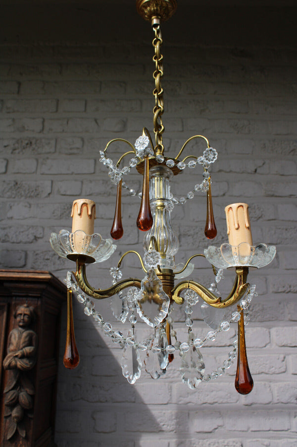 Vintage crystal glass murano amber clear glass drops chandelier lamp