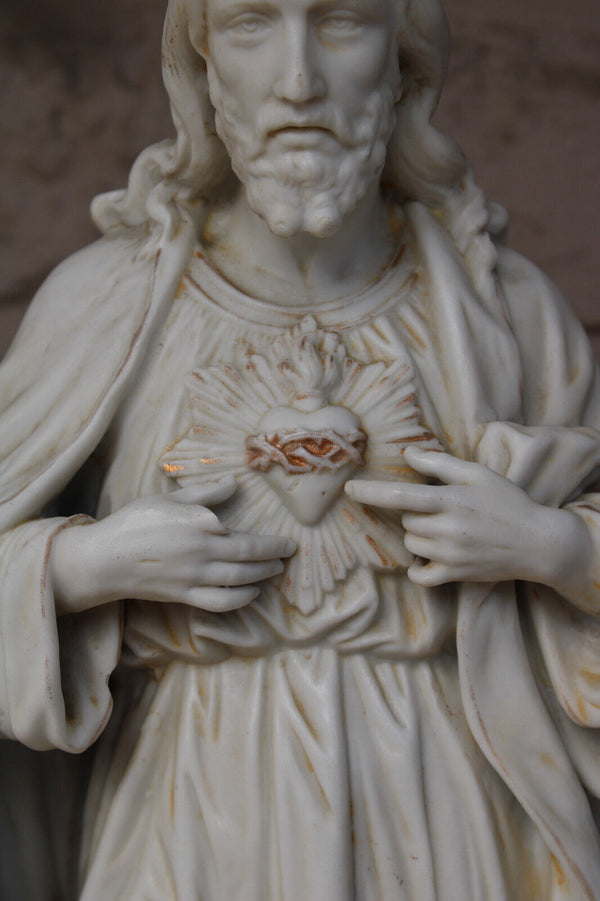 Antique bisque porcelain sacred heart jesus statue religious
