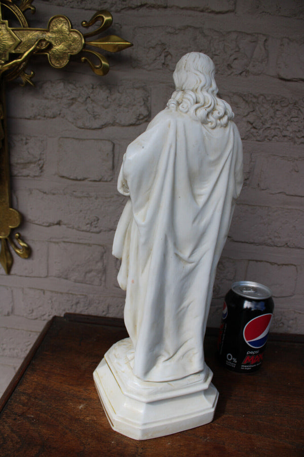 Antique bisque porcelain sacred heart jesus statue religious