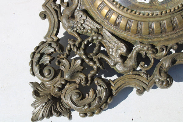 Antique french bronze wall clock satyr dragons putti cherub head