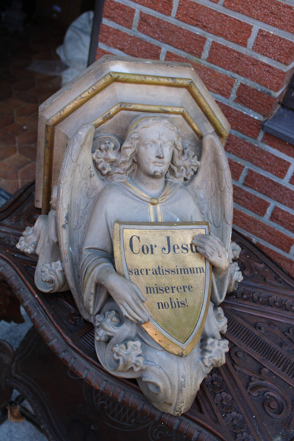 Antique french church 19thc terracotta wall console archangel rare religious