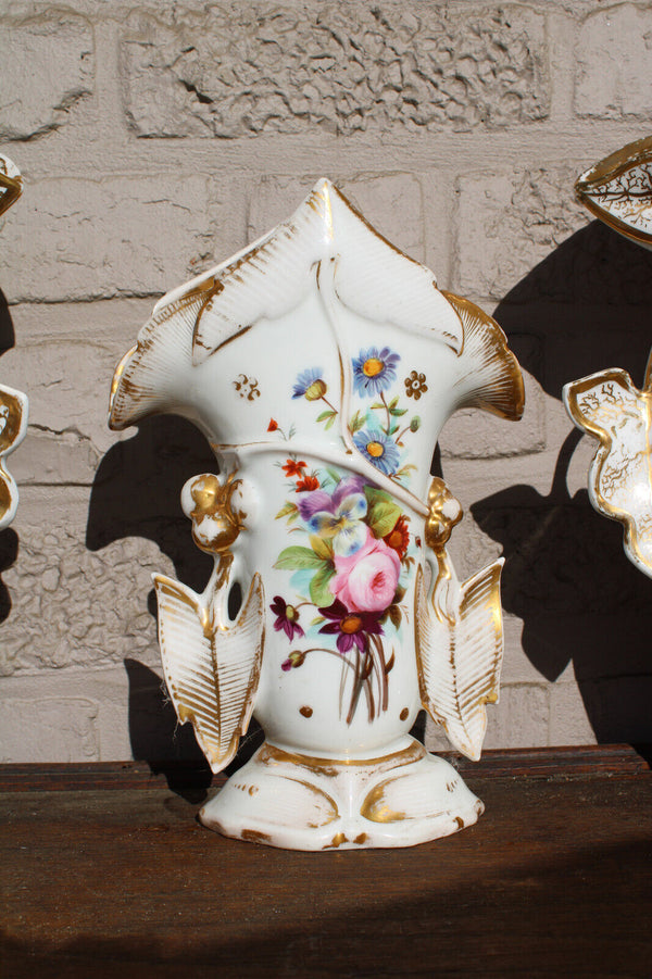 Antique Set 3 Vieux paris porcelain Vases floral decor