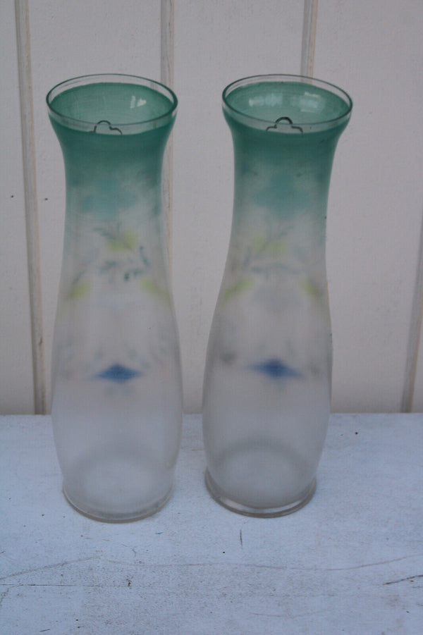 PAIR antique art nouveau glass enamel floral vases