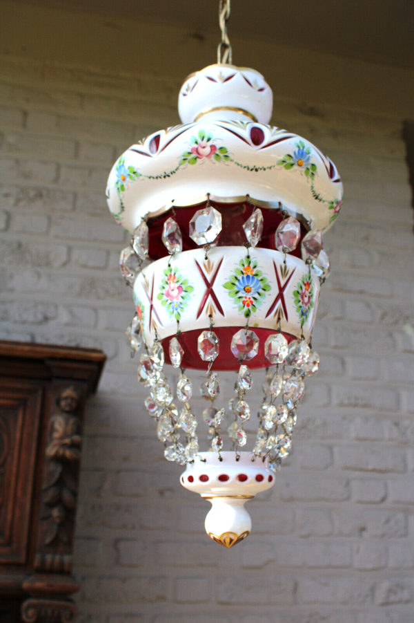 Vintage GLASS Floral lantern lamp chandelier 1970