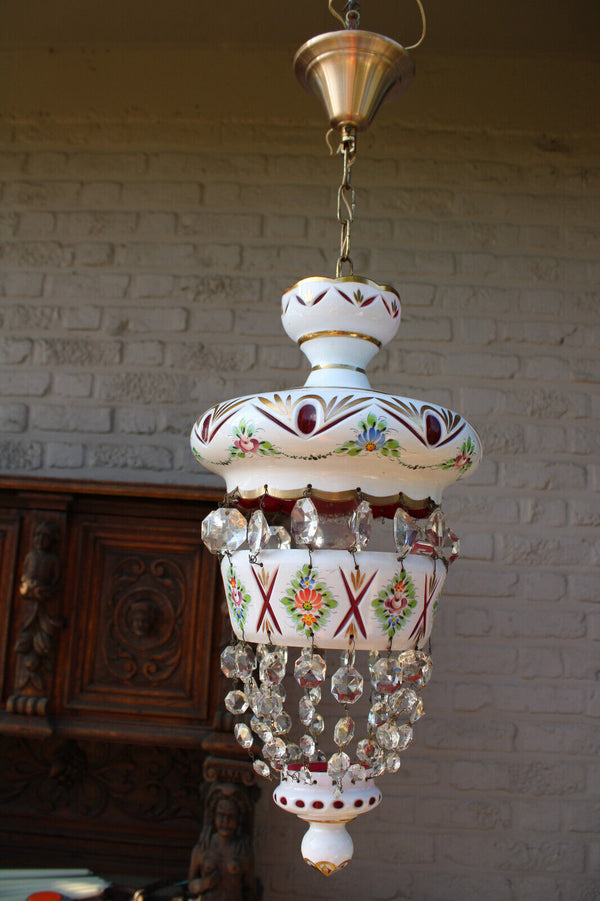 Vintage GLASS Floral lantern lamp chandelier 1970