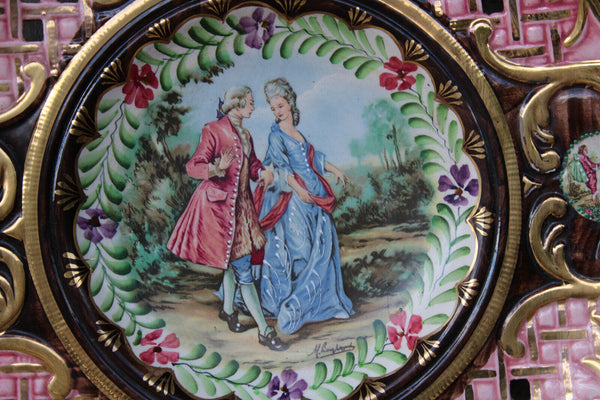 Antique Belgian Becquet faience XL victorian medaillon wall plate signed