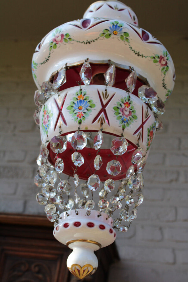 Vintage GLASS Floral lantern lamp chandelier 1970