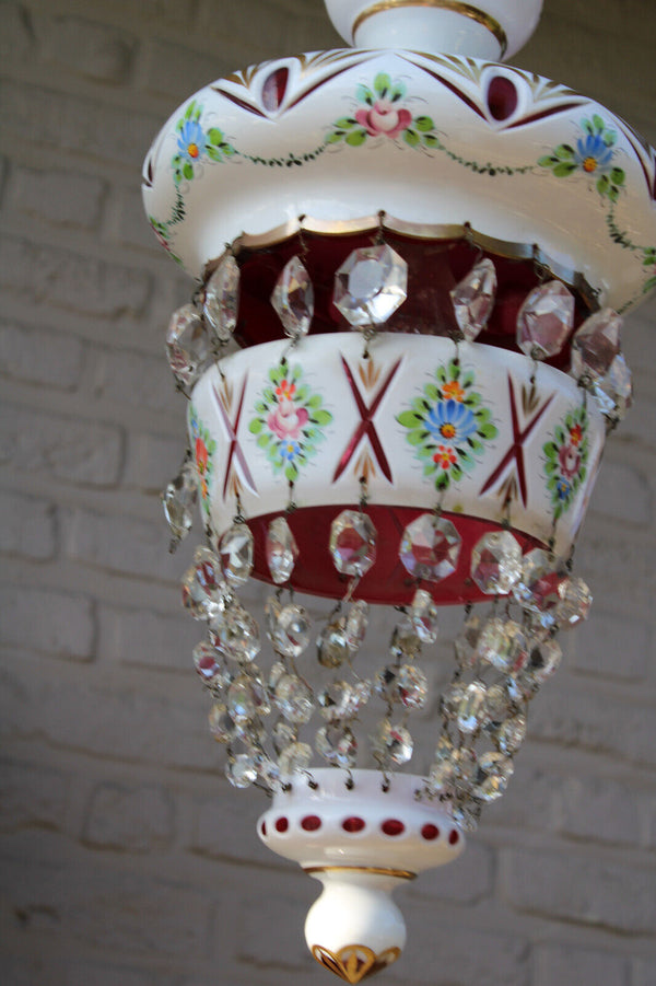 Vintage GLASS Floral lantern lamp chandelier 1970