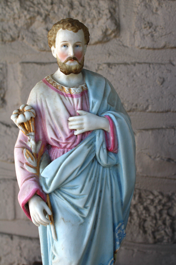 Antique vieux andenne belgian bisque porcelain saint joseph figurine statue