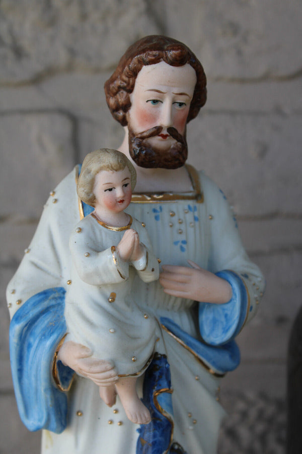 Antique german porcelain saint joseph figurine statue