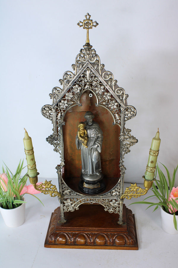 Antique devotion home altar chapel saint anthony candle holders lost item prayer