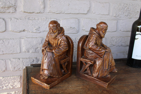 PAIR vintage religious monk bookends 1970s marked