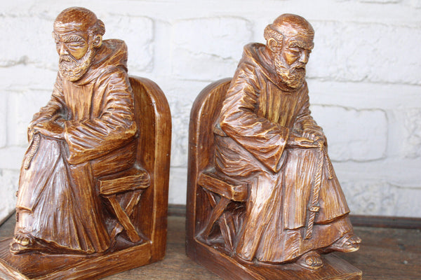 PAIR vintage religious monk bookends 1970s marked