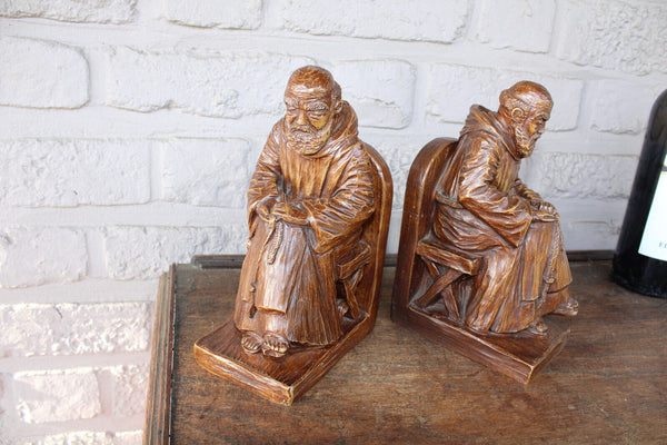 PAIR vintage religious monk bookends 1970s marked