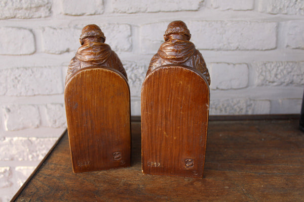 PAIR vintage religious monk bookends 1970s marked