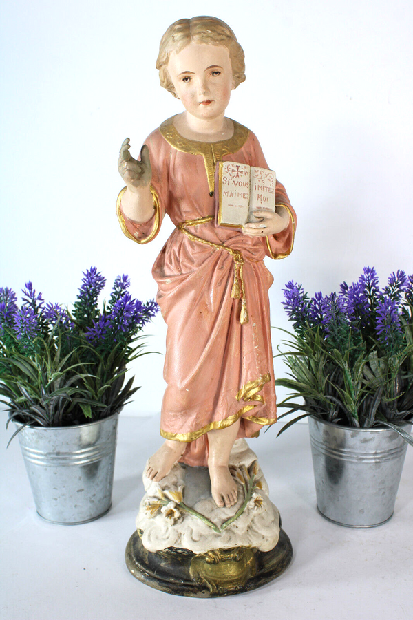 Antique 19thc ceramic chalk young jesus figurine statue religious rare