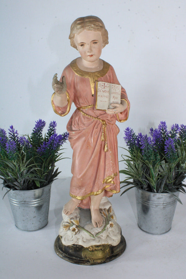 Antique 19thc ceramic chalk young jesus figurine statue religious rare