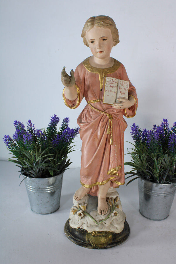 Antique 19thc ceramic chalk young jesus figurine statue religious rare