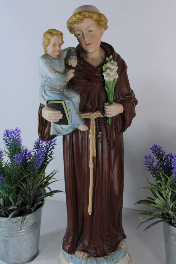 Antique Large 19thc Vieux paris porcelain saint anthony Figurine statue