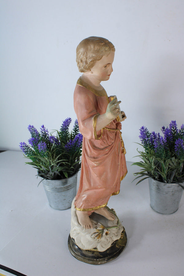 Antique 19thc ceramic chalk young jesus figurine statue religious rare