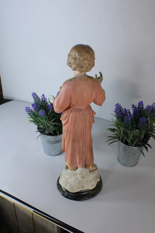 Antique 19thc ceramic chalk young jesus figurine statue religious rare