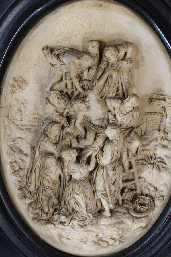 Antique XL 1880 napoleon III meerschaum signed crucifixion christ frame plaque