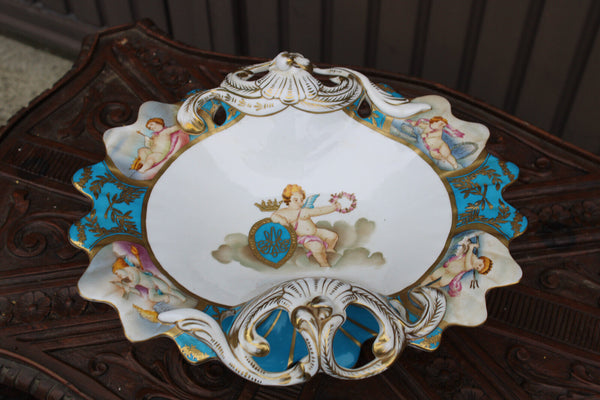 Vintage large porcelain sevres decor putti cherub centerpiece bowl