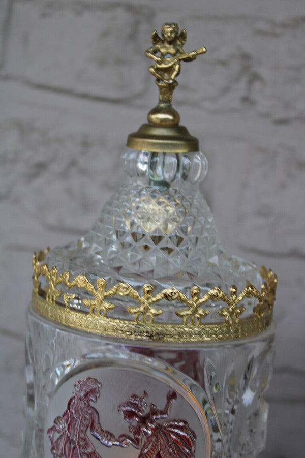 Vintage 70s Glass crystal engraved scene table lamp putti cherub