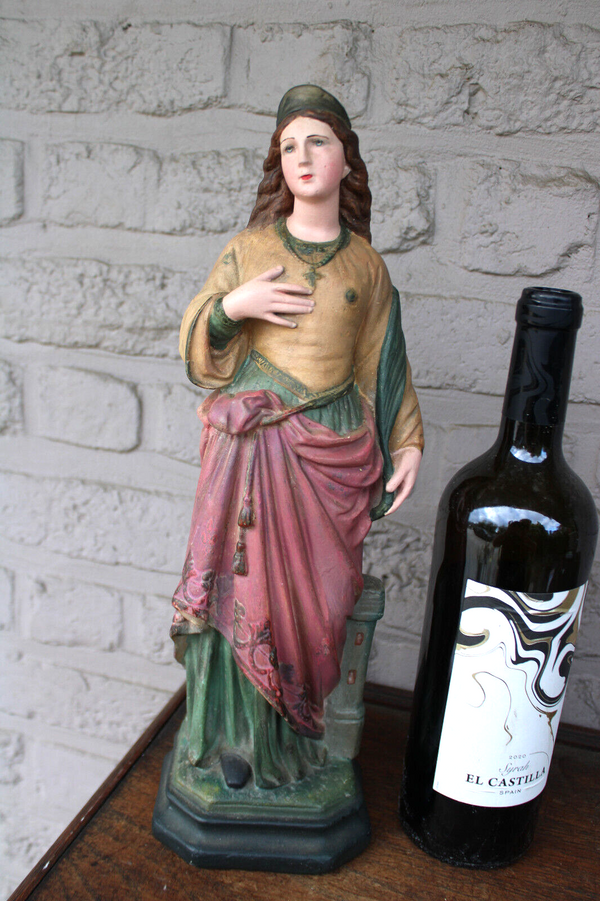 Antique ceramic chalk french SAINT BARBARA statue figurine religious