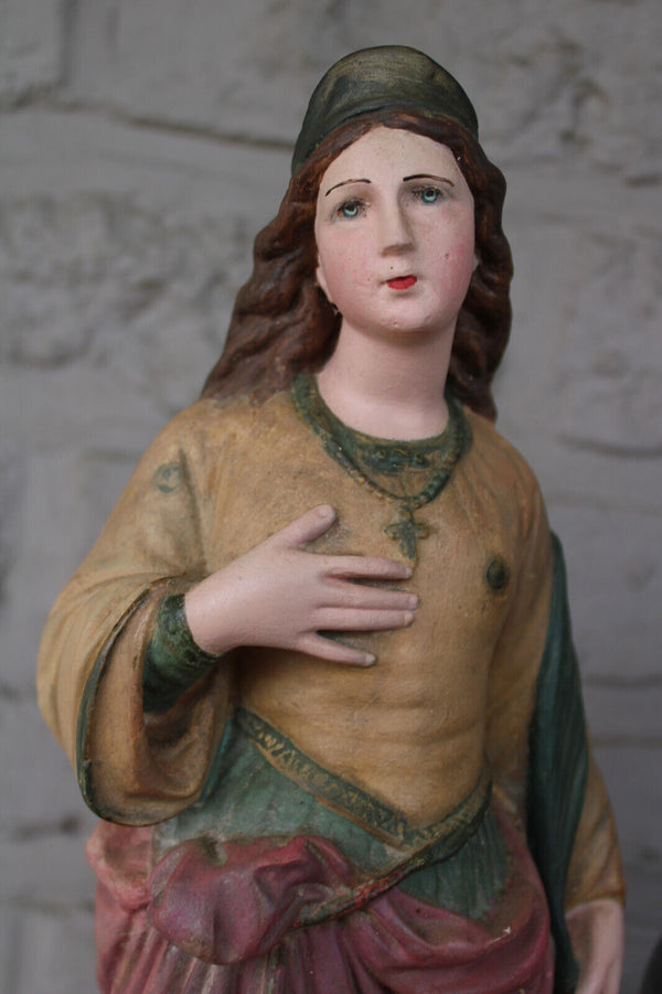 Antique ceramic chalk french SAINT BARBARA statue figurine religious