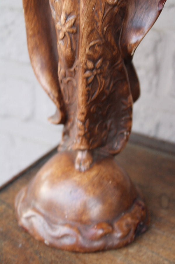 Antique ceramic chalk french SAINT Madonna child statue figurine