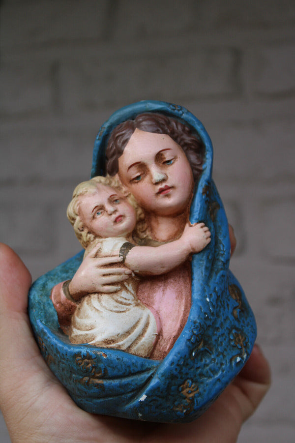 Vintage 50s small ceramic chalk miniature bust madonna statue religious