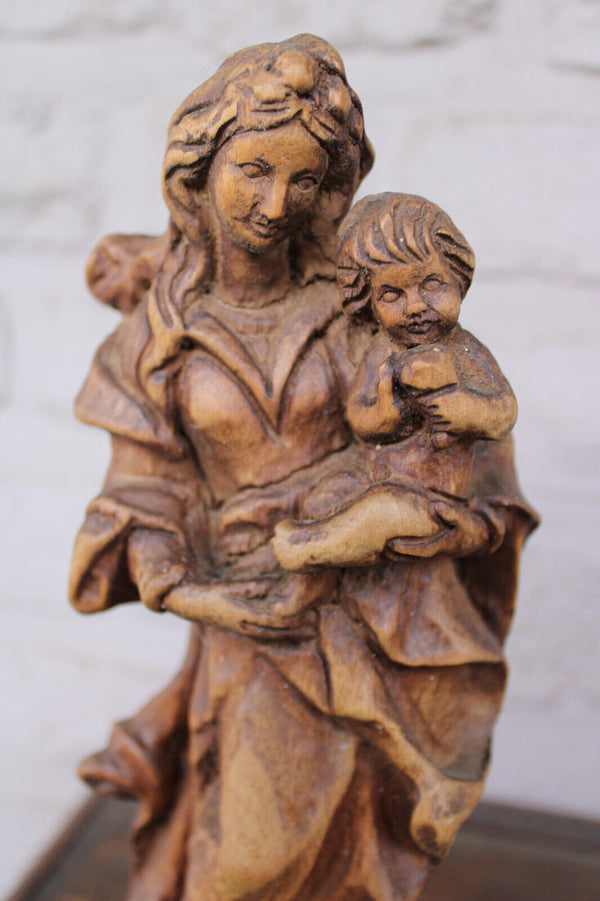 Vintage wood carved madonna child statue figurine