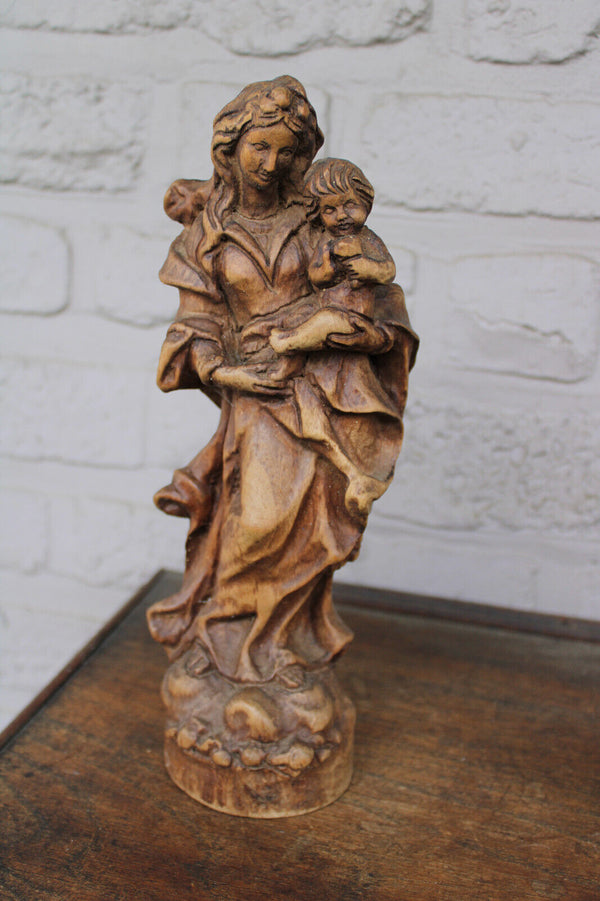 Vintage wood carved madonna child statue figurine