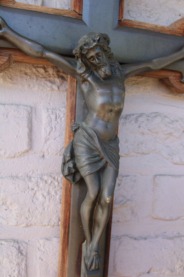 Antique Bronze large crucifix wood back plate