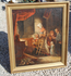 Antique 19thc French oil canvas painting family praying house altar signed