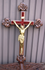 Antique 30,7" Belgian wood carved XL crucifix velvet religious rare