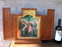 antique neo gothic triptych relief terracotta holy family bible text wood frame
