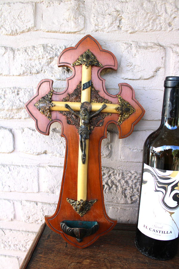 Antique wood metal crucifix religious