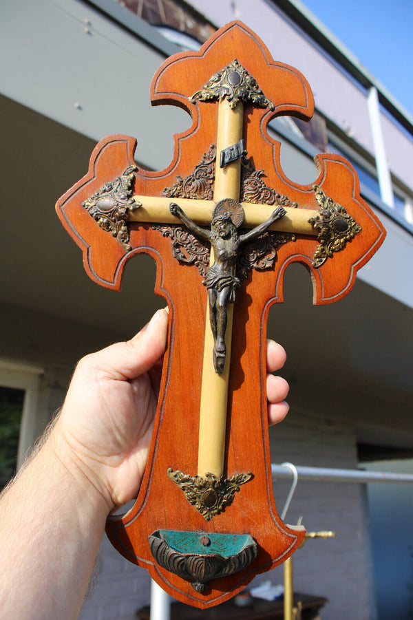 Antique wood metal crucifix religious