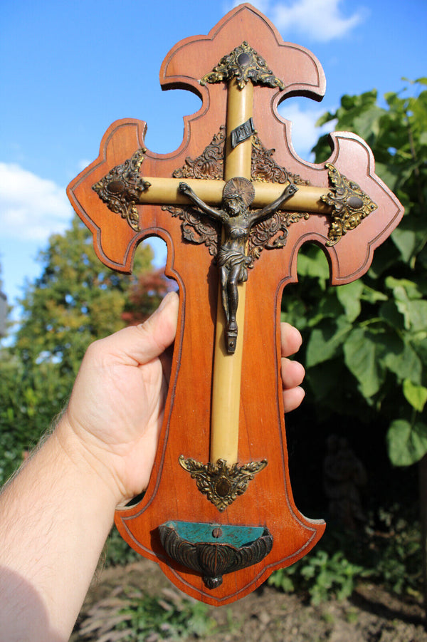 Antique wood metal crucifix religious