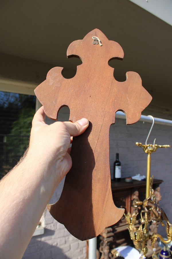 Antique wood metal crucifix religious