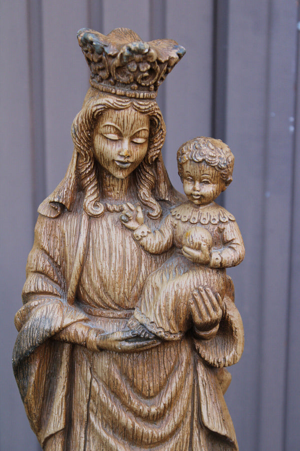 Antique Ceramic XL statue our lady of flanders lion signed MERLINI religious