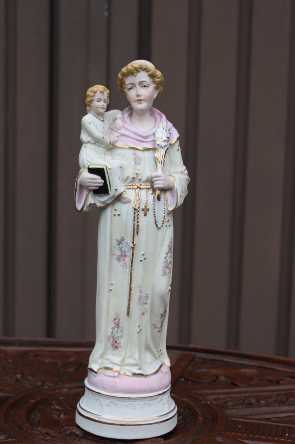 Antique bisque porcelain saint anthony statue figurine