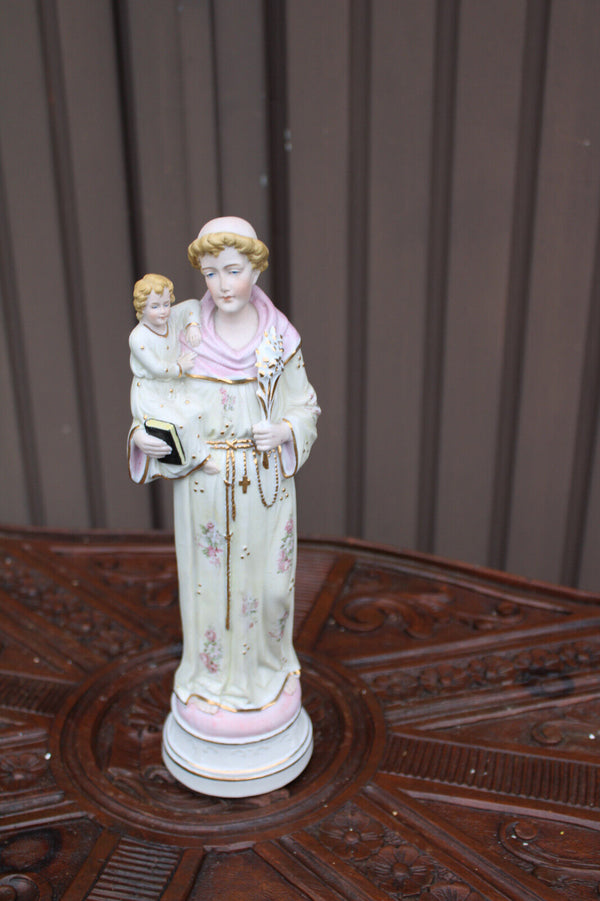 Antique bisque porcelain saint anthony statue figurine