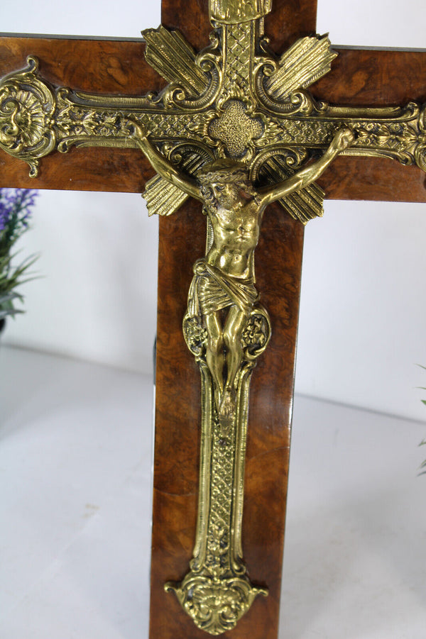 Antique 1939 Brass wood cross Religious crucifix