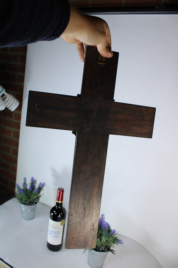 Antique 1939 Brass wood cross Religious crucifix