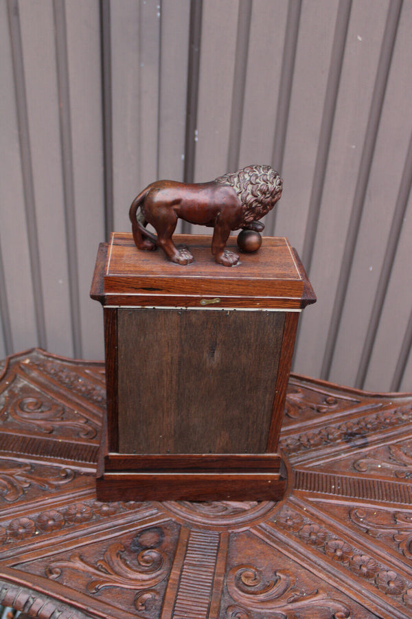 Antique Wood carved bronze lion mantel clock