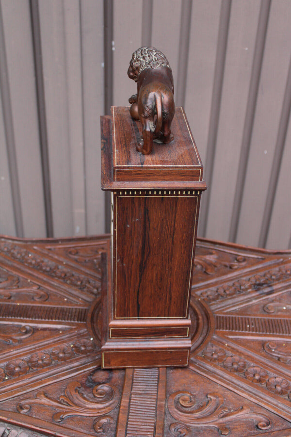 Antique Wood carved bronze lion mantel clock